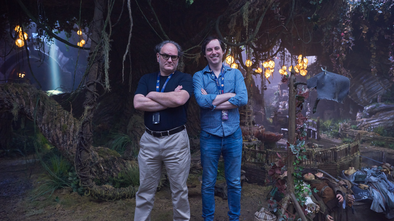 Javier Grillo-Marxuach (left) and Will Matthews (right) on the set of The Dark Crystal: Age of Resistance.